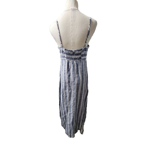 St. Tropez West 100% Linen‎ Blue Chambray Striped Maxi Dress Lined Bust Sz 6 - Picture 3 of 4